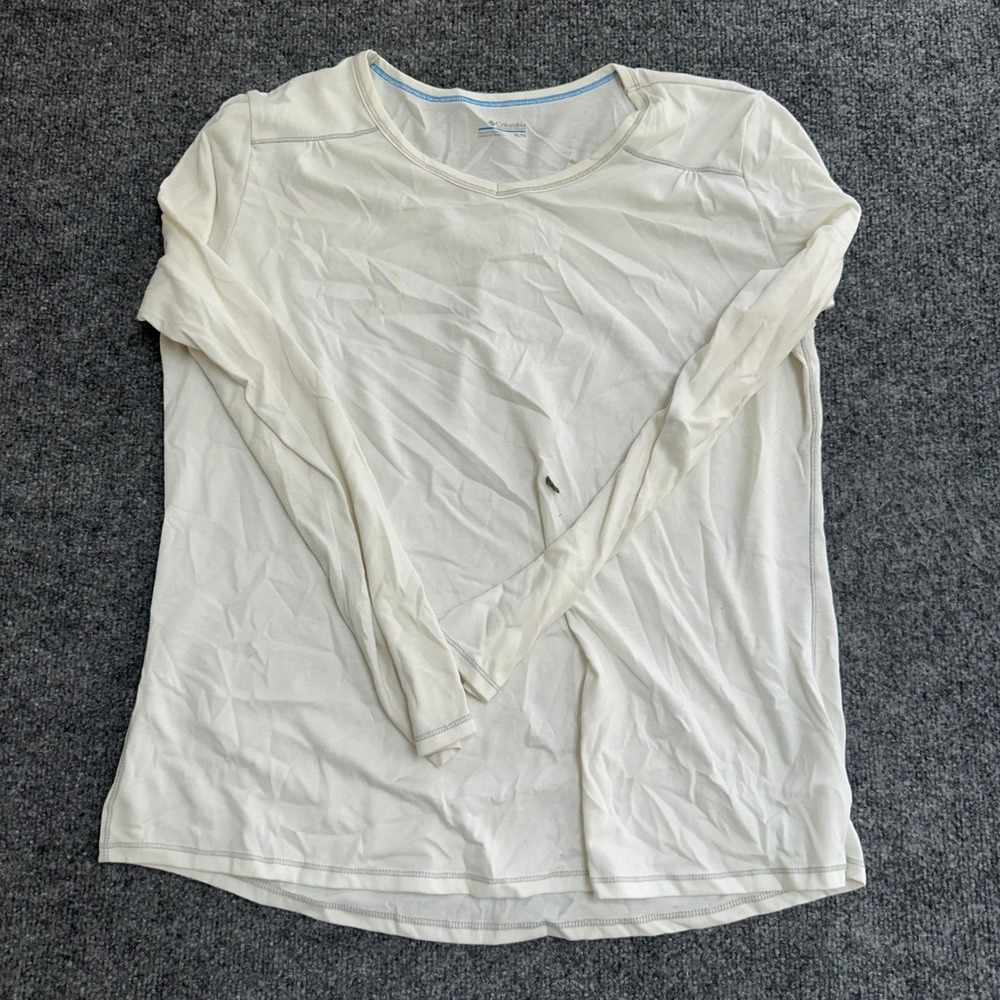 Columbia Shirt Womens Size XL Ivory Long Sleeve Crew Neck Stretch Active Hiking